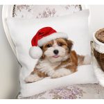 Yılbaşı Şapkalı Köpek Desenli Dijital Baskılı Modern Yastık Kırlent Kılıfı Realhomes