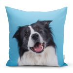 Mavi Zeminde Sevimli Köpek Dijital Baskılı Modern Yastık Kırlent Kılıfı Realhomes