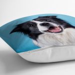 Mavi Zeminde Sevimli Köpek Dijital Baskılı Modern Yastık Kırlent Kılıfı Realhomes