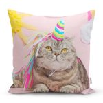 Sevimli Kedi Desenli Dijital Baskılı Modern Yastık Kırlent Kılıfı Realhomes