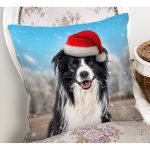 - Rh-K5698-1 - Realhomes Yılbaşı Şapkalı Köpek Desenli Dijital Baskılı Modern Yastık Kırlent Kılıfı Realhomes