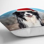 - Rh-K5698-2 - Realhomes Yılbaşı Şapkalı Köpek Desenli Dijital Baskılı Modern Yastık Kırlent Kılıfı Realhomes