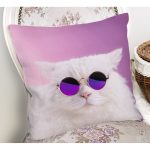 - Rh-K5699-1 - Realhomes Gözlüklü Kedi Desenli Dijital Baskılı Modern Yastık Kırlent Kılıfı Realhomes