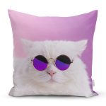 - Rh-K5699 - Realhomes Gözlüklü Kedi Desenli Dijital Baskılı Modern Yastık Kırlent Kılıfı Realhomes