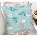 - Rh-K5702-1 - Realhomes Deniz Kızı Kuyruklu Kedicikler Dijital Baskılı Modern Yastık Kırlent Kılıfı Realhomes