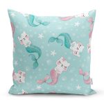 - Rh-K5702 - Realhomes Deniz Kızı Kuyruklu Kedicikler Dijital Baskılı Modern Yastık Kırlent Kılıfı Realhomes