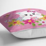 - Rh-K5704-2 - Realhomes Çiçeklerin İçindeki Sevimli Kedi Desenli Modern Yastık Kırlent Kılıfı Realhomes