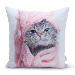 - Rh-K5706 - Realhomes Havluyla Sarılmış Kedicik Desenli Modern Yastık Kırlent Kılıfı Realhomes