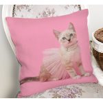 - Rh-K5707-1 - Realhomes Pembe Etekli Kedicik Motifli Modern Yastık Kırlent Kılıfı Realhomes