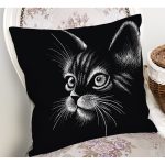 - Rh-K5709-1 - Realhomes  Siyah Beyaz Sevimli Kedi Dijital Baskılı Modern Yastık Kırlent Kılıfı Realhomes