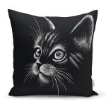 - Rh-K5709 - Realhomes  Siyah Beyaz Sevimli Kedi Dijital Baskılı Modern Yastık Kırlent Kılıfı Realhomes