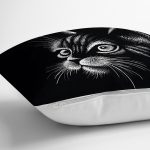 - Rh-K5709-2 - Realhomes  Siyah Beyaz Sevimli Kedi Dijital Baskılı Modern Yastık Kırlent Kılıfı Realhomes