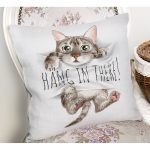 Sevimli Kedi Desenli Dijital Baskılı Modern Yastık Kırlent Kılıfı Realhomes