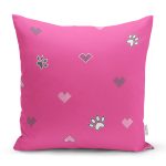 Pembe Zeminli Kalp ve Pati İzleri Modern Yastık Kırlent Kılıfı Realhomes