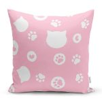 Pembe Zeminli Kedi Suretli Modern Yastık Kırlent Kılıfı Realhomes