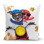 - Rh-K5723 - Realhomes Motor Süren Çılgın Köpekler Dijital Baskılı Modern Yastık Kırlent Kılıfı Realhomes