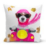 - Rh-K5724 - Realhomes Motor Süren Çılgın Köpek Dijital Baskılı Modern Yastık Kırlent Kılıfı Realhomes