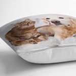 - Rh-K5726-2 - Realhomes  Sevimli Kedi ve Köpek Dijital Baskılı Modern Yastık Kırlent Kılıfı Realhomes