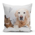 - Rh-K5729 - Realhomes Sevimli Köpek ve Kedi Desenli Sevimli Modern Yastık Kırlent Kılıfı Realhomes
