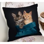 - Rh-K5731-1 - Realhomes Sevimli Kedi Desenli Dijital Baskılı Modern Yastık Kırlent Kılıfı Realhomes