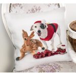 Yılbaşı Kıyafetli Köpek Desenli Dijital Baskılı Modern Yastık Kırlent Kılıfı Realhomes