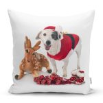 Yılbaşı Kıyafetli Köpek Desenli Dijital Baskılı Modern Yastık Kırlent Kılıfı Realhomes