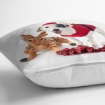 Yılbaşı Kıyafetli Köpek Desenli Dijital Baskılı Modern Yastık Kırlent Kılıfı Realhomes