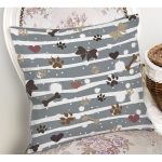 - Rh-K5735-1 - Realhomes Gri Çizgili Zeminde Pati İzli Dijital Baskılı Modern Yastık Kırlent Kılıfı Realhomes