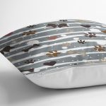 - Rh-K5735-2 - Realhomes Gri Çizgili Zeminde Pati İzli Dijital Baskılı Modern Yastık Kırlent Kılıfı Realhomes