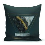 - Rh-K6005 - Realhomes Mermer Ve Altınlı Üçgen 3D Desenli Dijital Baskılı Dekoratif Yastık Kırlent Kılıfı Realhomes