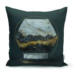 Mermer Ve Altınlı 3D Altıgen Desenli Dijital Baskılı Dekoratif Yastık Kırlent Kılıfı Realhomes