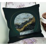 - Rh-K6007-1 - Realhomes Mermer Ve Altınlı 3D Daire Desenli Dijital Baskılı Dekoratif Yastık Kırlent Kılıfı Realhomes