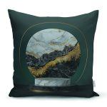 - Rh-K6007 - Realhomes Mermer Ve Altınlı 3D Daire Desenli Dijital Baskılı Dekoratif Yastık Kırlent Kılıfı Realhomes