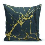 Koyu Zeminde Altın Rengi Mermer Desenli Dijital Baskılı Dekoratif Yastık Kırlent Kılıfı Realhomes
