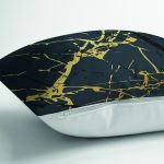 Koyu Zeminde Altın Rengi Mermer Desenli Dijital Baskılı Dekoratif Yastık Kırlent Kılıfı Realhomes