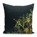 - Rh-K6010 - Realhomes Koyu Zeminde Altın Rengi Çerçeveli Dijital Baskılı Dekoratif Yastık Kırlent Kılıfı Realhomes