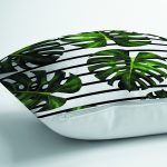 Siyah Yatay Çizgiler Üzerinde Yapraklar Desenli Dijital Baskılı Dekoratif Yastık Kırlent Kılıfı Realhomes