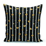 - Rh-K6126 - Realhomes Çizgili Zemin Üzerinde Altın Kalpler Desenli Dijital Baskılı Dekoratif Yastık Kırlent Kılıfı Realhomes