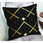 - Rh-K6149-1 - Realhomes Koyu Zeminde Altın Rengi Geometrik Desenli Dijital Baskılı Dekoratif Yastık Kırlent Kılıfı Realhomes