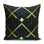 - Rh-K6149 - Realhomes Koyu Zeminde Altın Rengi Geometrik Desenli Dijital Baskılı Dekoratif Yastık Kırlent Kılıfı Realhomes
