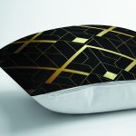 - Rh-K6149-2 - Realhomes Koyu Zeminde Altın Rengi Geometrik Desenli Dijital Baskılı Dekoratif Yastık Kırlent Kılıfı Realhomes