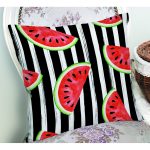 - Rh-K6204-1 - Realhomes Çizgili Zemin Ve Karpuzlu Dijital Baskılı Dekoratif Yastık Kırlent Kılıfı Realhomes