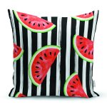 - Rh-K6204 - Realhomes Çizgili Zemin Ve Karpuzlu Dijital Baskılı Dekoratif Yastık Kırlent Kılıfı Realhomes
