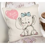 - Rh-K6464-1 - Realhomes Sevimli Bebek Fil Çocuk Odası Dijital Baskılı Dekoratif Yastık Kırlent Kılıfı Realhomes