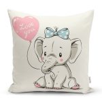 - Rh-K6464 - Realhomes Sevimli Bebek Fil Çocuk Odası Dijital Baskılı Dekoratif Yastık Kırlent Kılıfı Realhomes