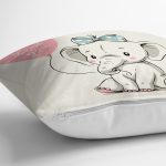 - Rh-K6464-2 - Realhomes Sevimli Bebek Fil Çocuk Odası Dijital Baskılı Dekoratif Yastık Kırlent Kılıfı Realhomes