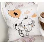 - Rh-K6467-1 - Realhomes Sevimli Bebek Fil Çocuk Odası Dijital Baskılı Dekoratif Yastık Kırlent Kılıfı Realhomes