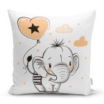 - Rh-K6467 - Realhomes Sevimli Bebek Fil Çocuk Odası Dijital Baskılı Dekoratif Yastık Kırlent Kılıfı Realhomes