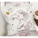 - Rh-K6469-1 - Realhomes Sevimli Bebek Fil Çocuk Odası Dijital Baskılı Dekoratif Yastık Kırlent Kılıfı Realhomes