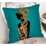 Mavi Zeminde Afrika Kadın İllüstrasyon Dijital Baskılı Dekoratif Yastık Kırlent Kılıfı Realhomes